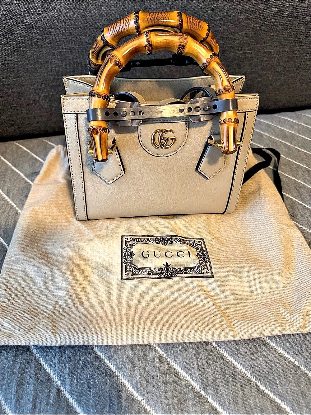 Gucci Diana Mini Tote Bag Satchel Gray & Brown